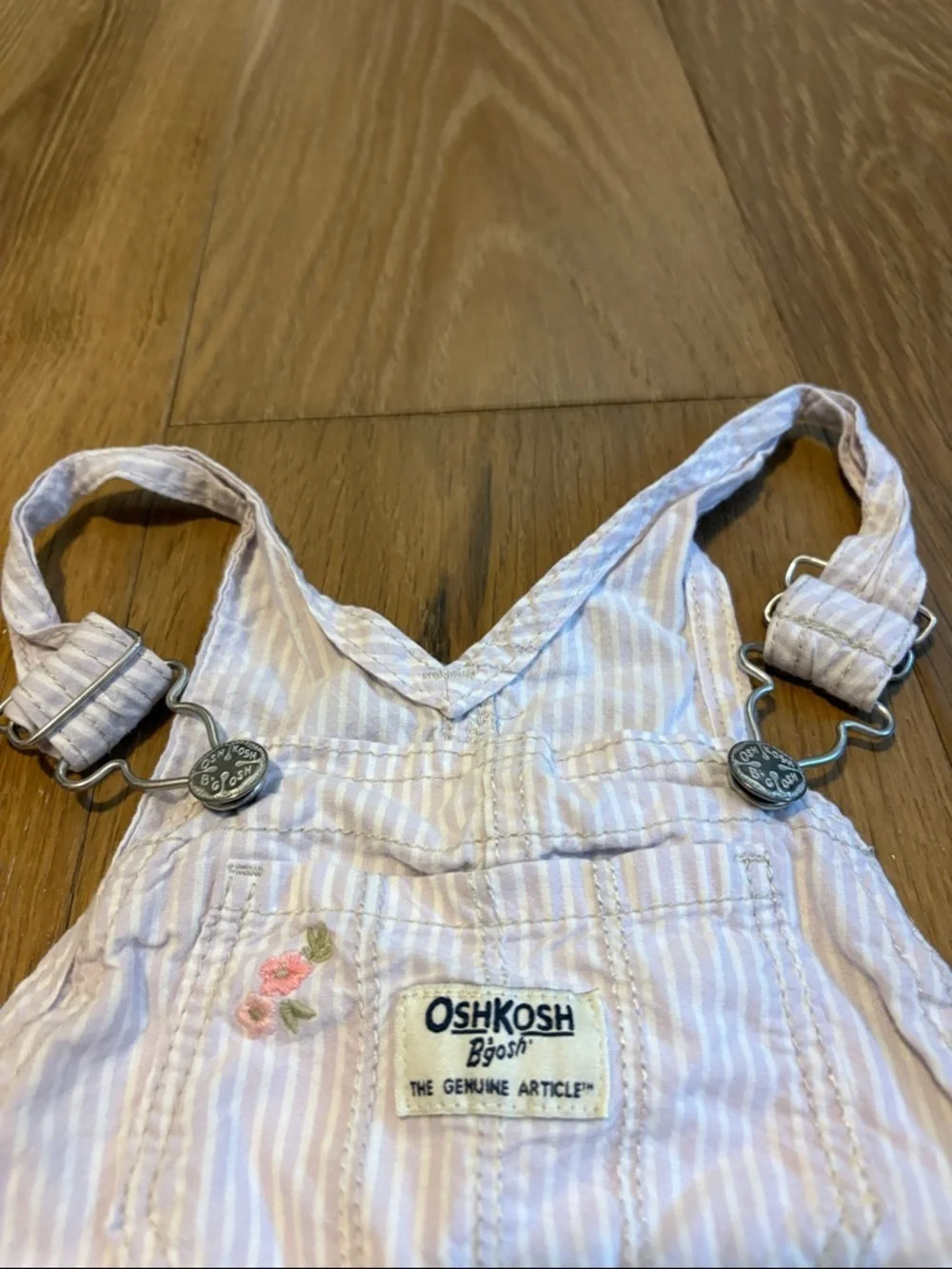 OshKosh B'gosh 2T Light Pink/Purple White Striped Floral Short Overalls Cotton